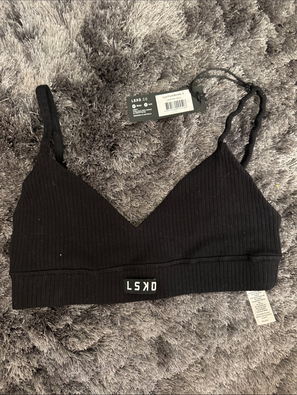 LSKD Black Ribbed V-Neck Bralette